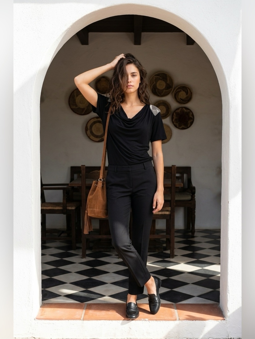 Miroa Long Top with beads detail very soft and comfy in a Cotton/Spandex blend.